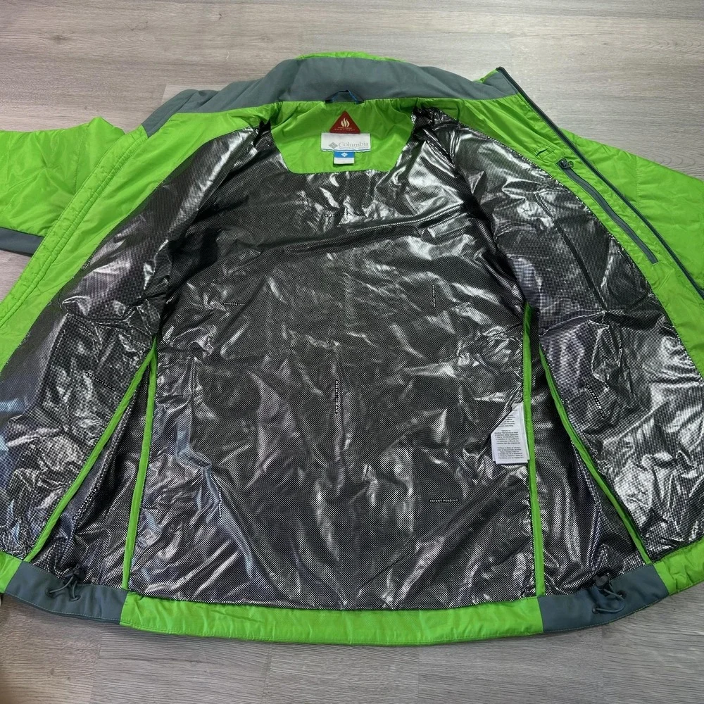 Columbia Omni-Heat Jacket Mens Large Green Full Zip Insulated Hiking Thermal